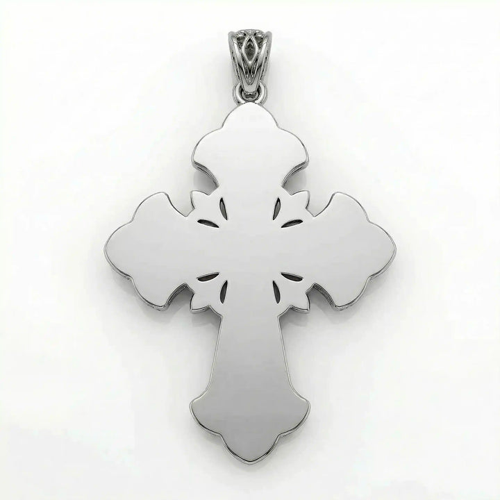 Ornate Coptic cross pendant necklace with decorative cross design displayed on white background.