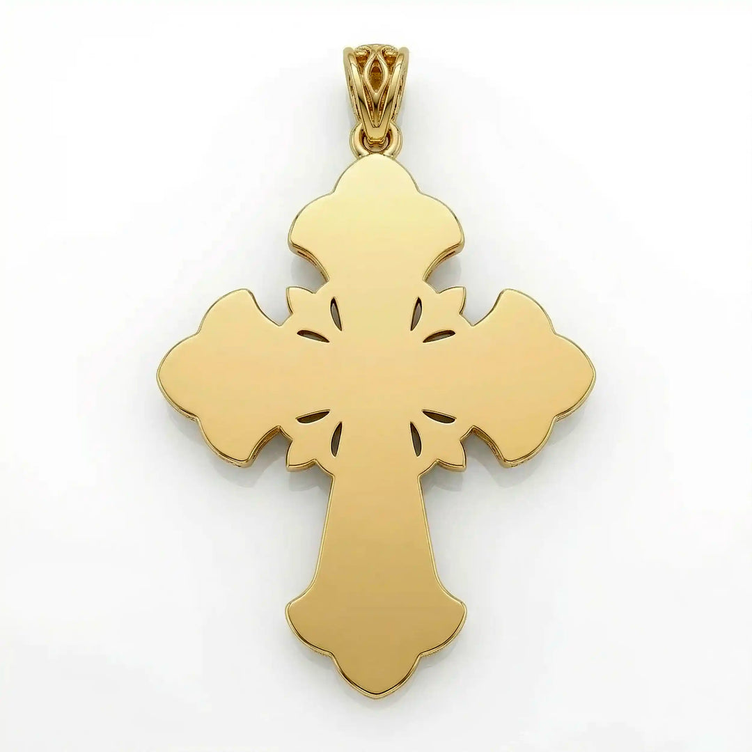 Ornate Coptic cross pendant necklace with decorative cross design displayed on white background.