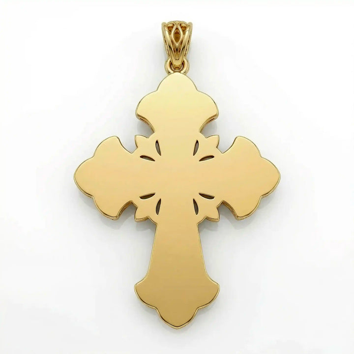 Ornate Coptic cross pendant necklace with decorative cross design displayed on white background.