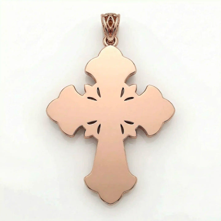 Ornate Coptic cross pendant necklace with decorative cross design displayed on white background.