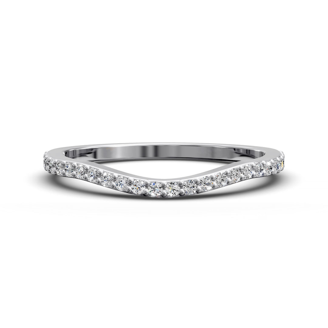 curved contour pavé diamond wedding band with notched design