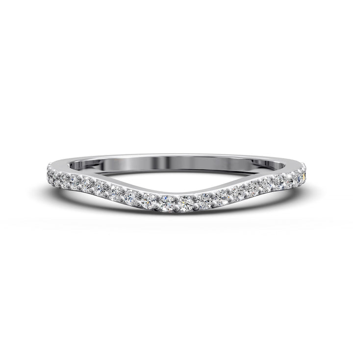 curved contour pavé diamond wedding band with notched design