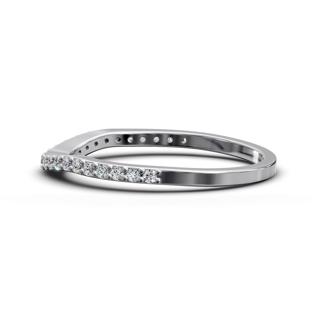 curved contour pavé diamond wedding band with notched design