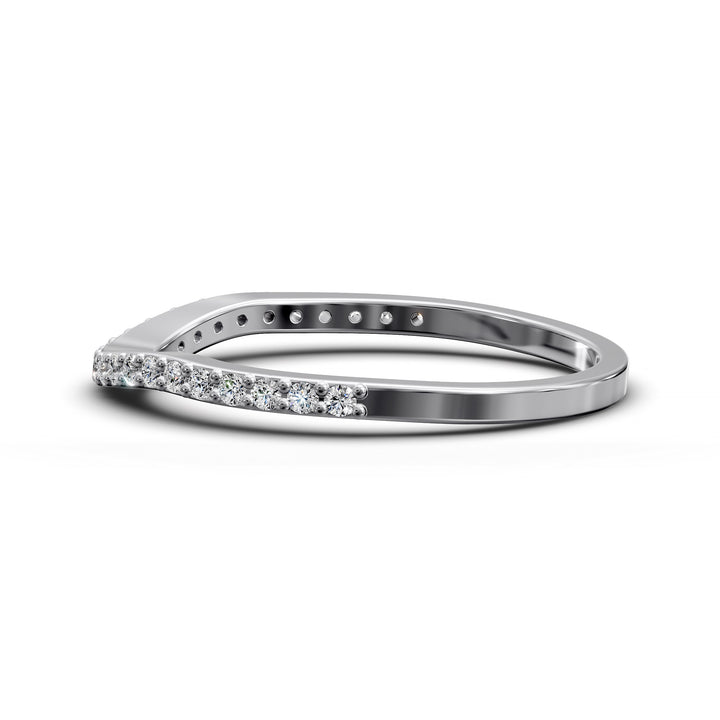 curved contour pavé diamond wedding band with notched design