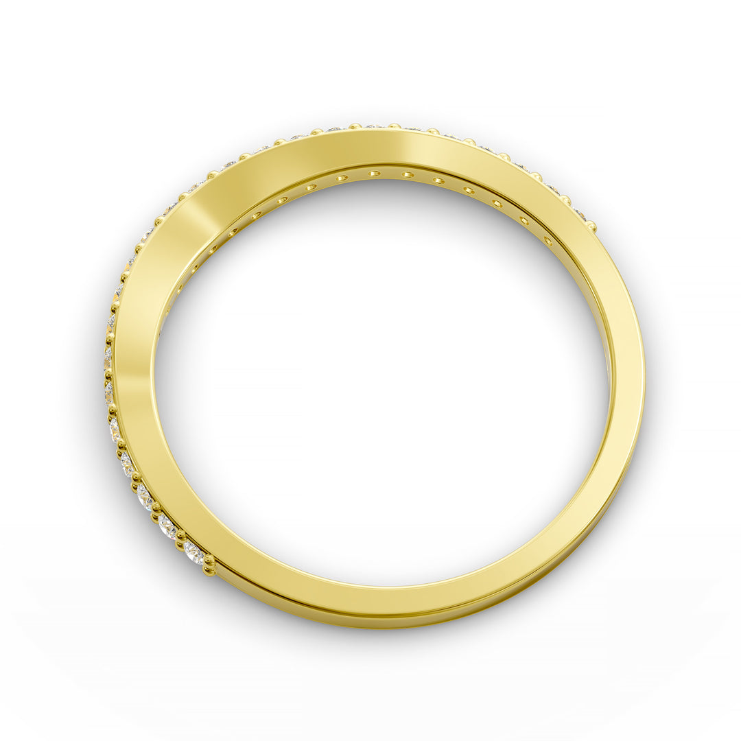 curved contour pavé diamond wedding band with notched design