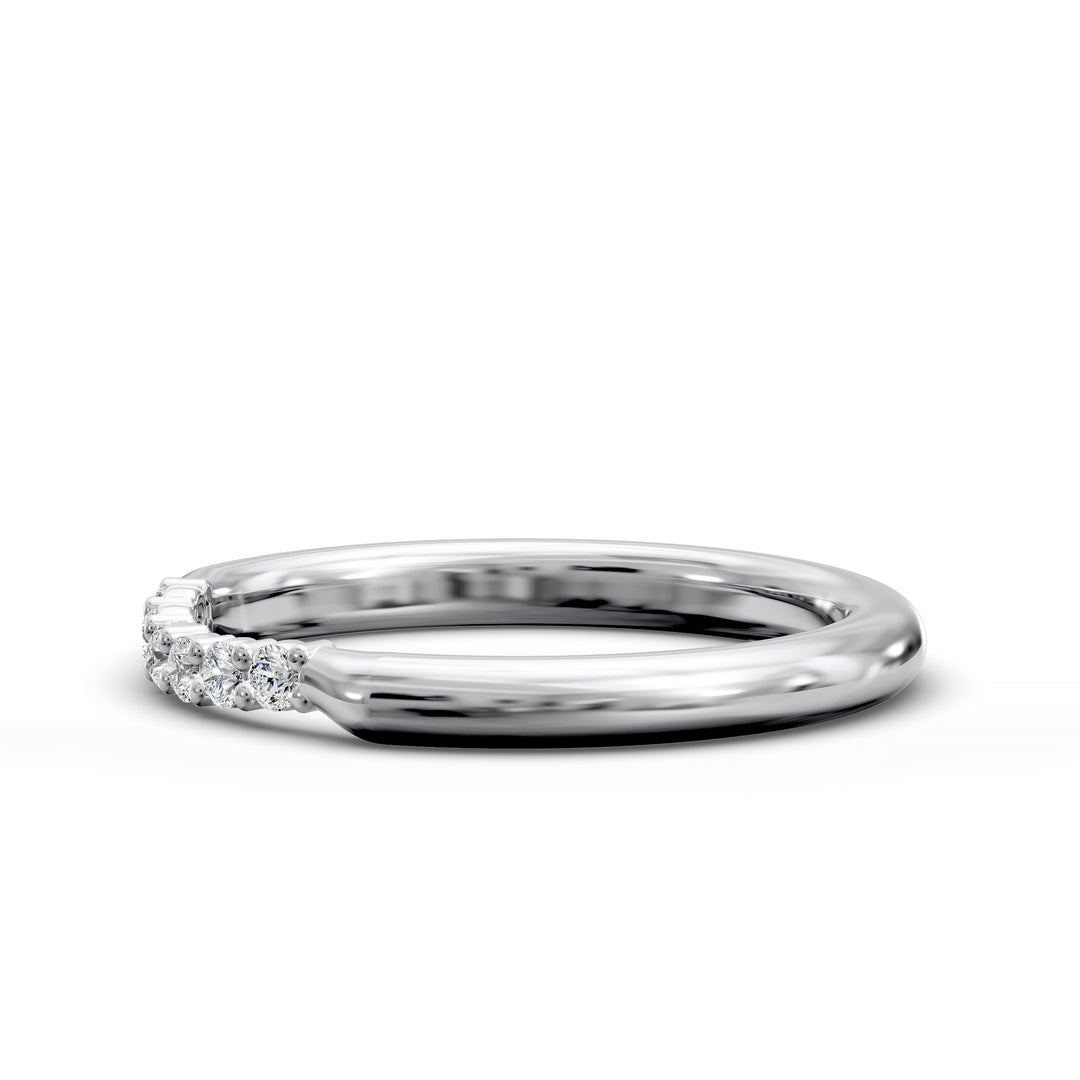 curved diamond wedding band with top cluster delicate stacking ring
