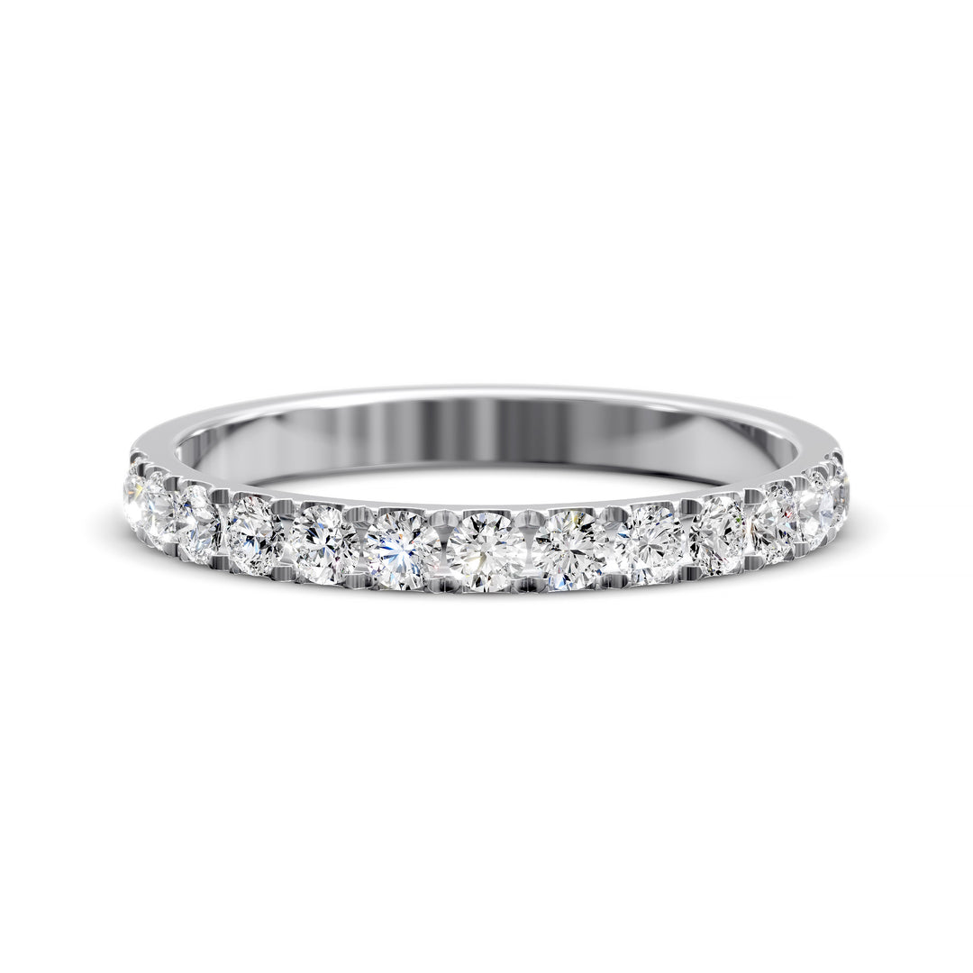 pavé stone wedding band with half eternity setting and polished shank