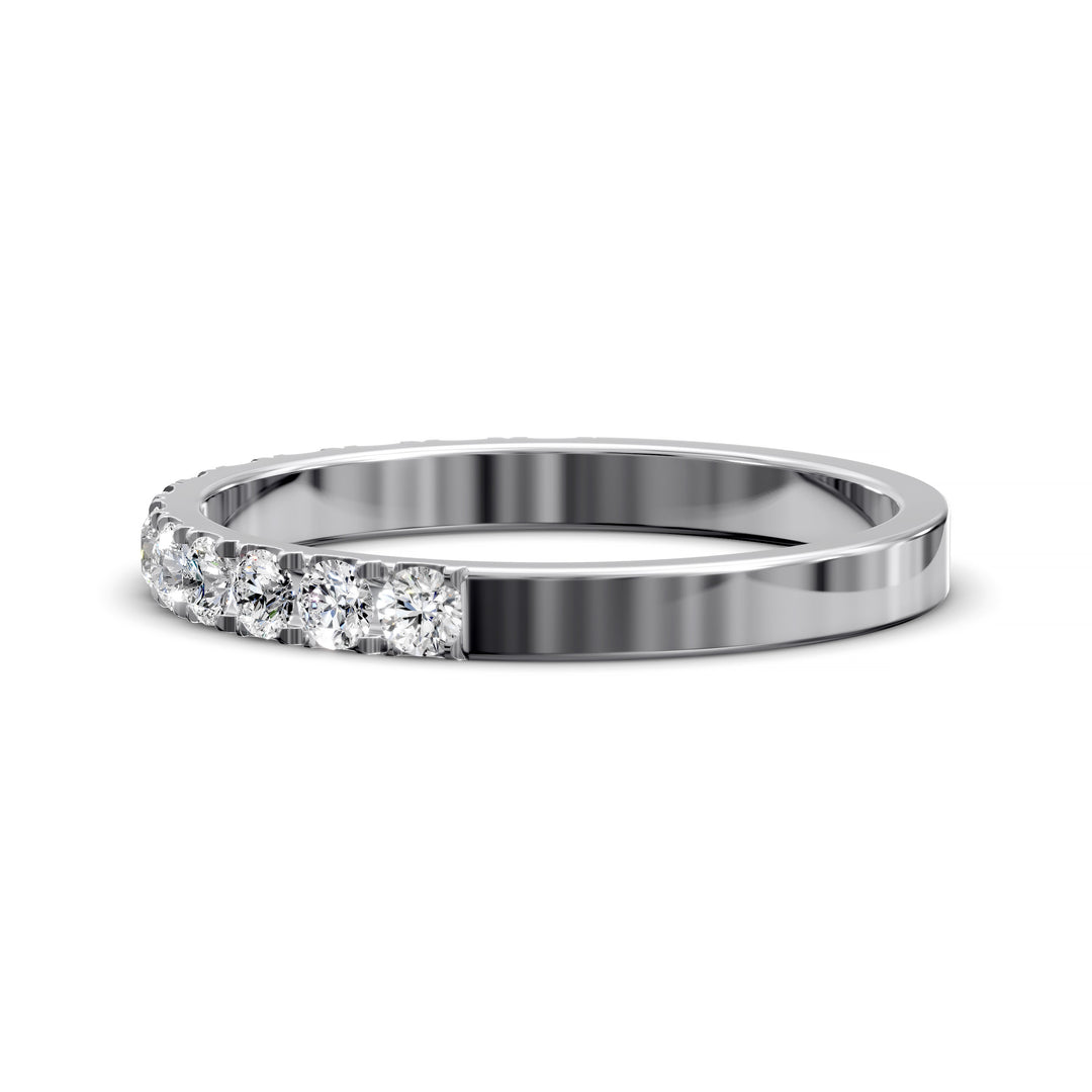 pavé stone wedding band with half eternity setting and polished shank