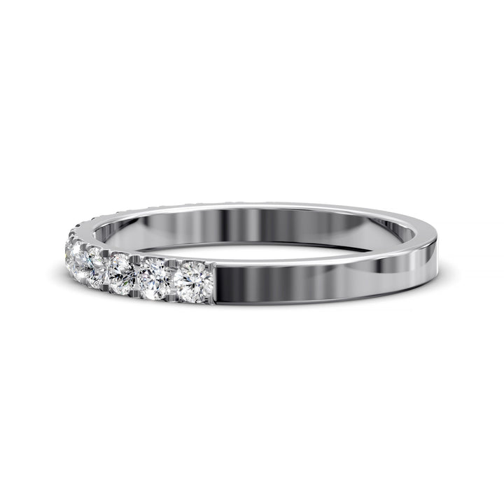 pavé stone wedding band with half eternity setting and polished shank