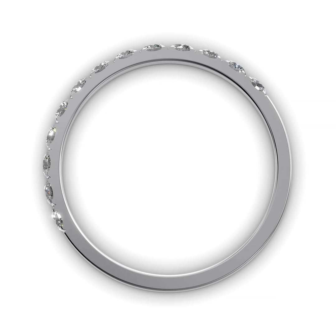 pavé stone wedding band with half eternity setting and polished shank