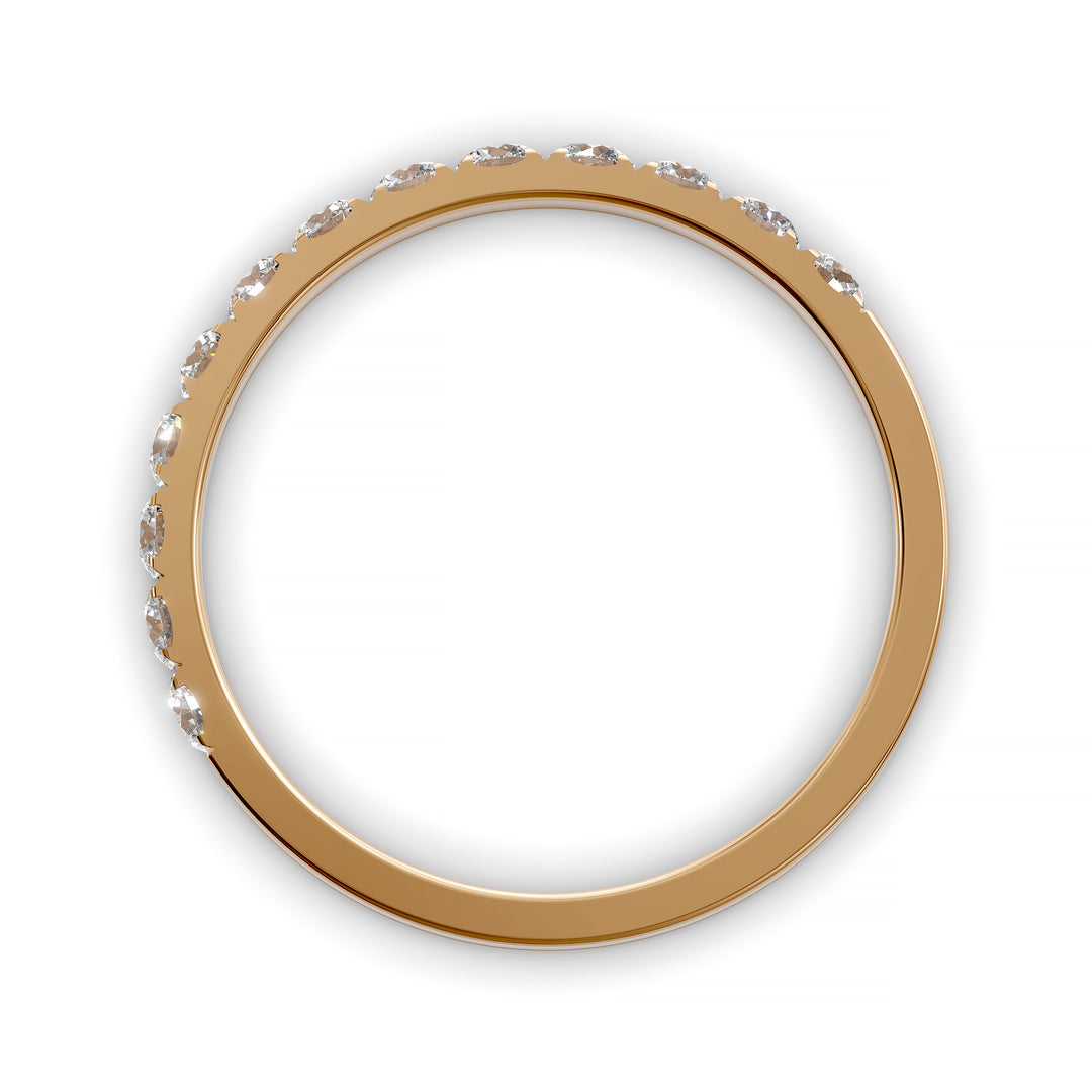 pavé stone wedding band with half eternity setting and polished shank