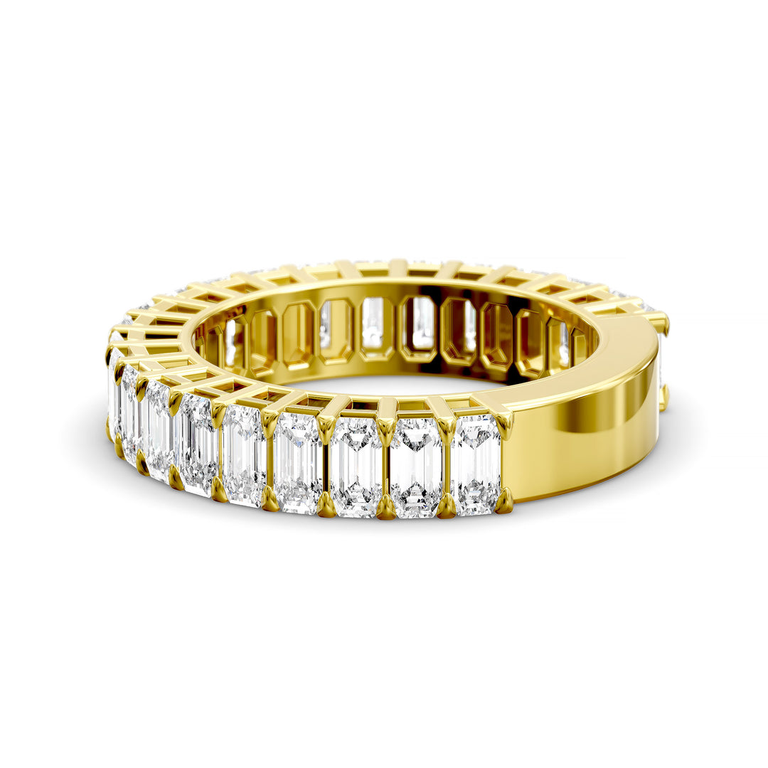 Emerald cut three-quarter eternity band with shared prong setting