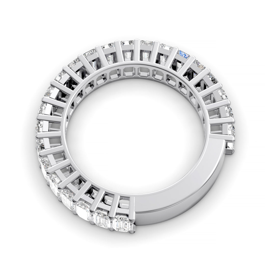 Emerald cut three-quarter eternity band with shared prong setting