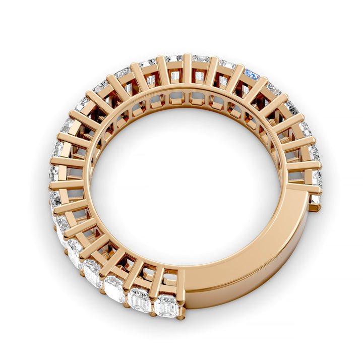 Emerald cut three-quarter eternity band with shared prong setting