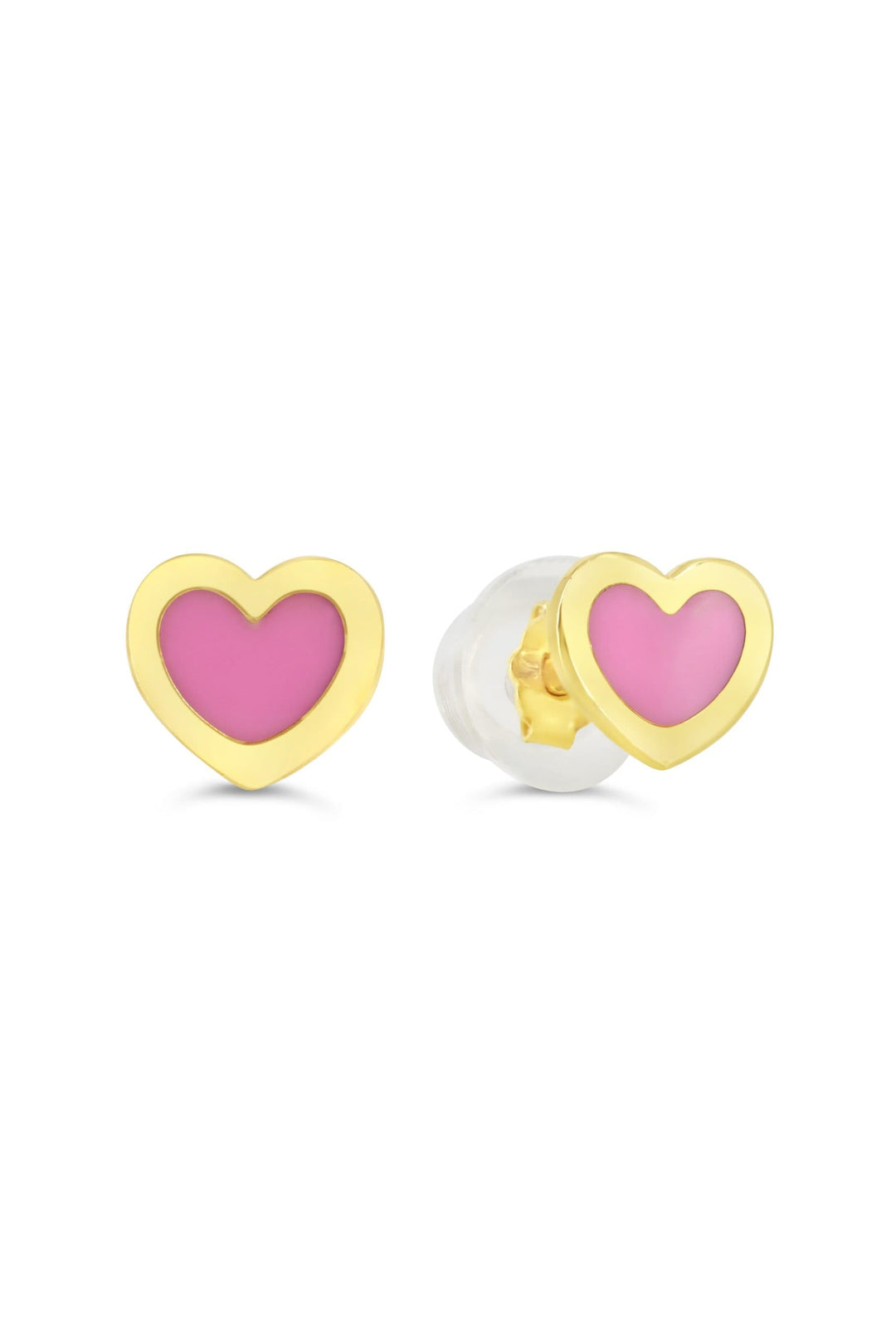 Enamel Heart Screwback Stud Earrings, Pink (10K or 14K) - 10k Yellow Gold