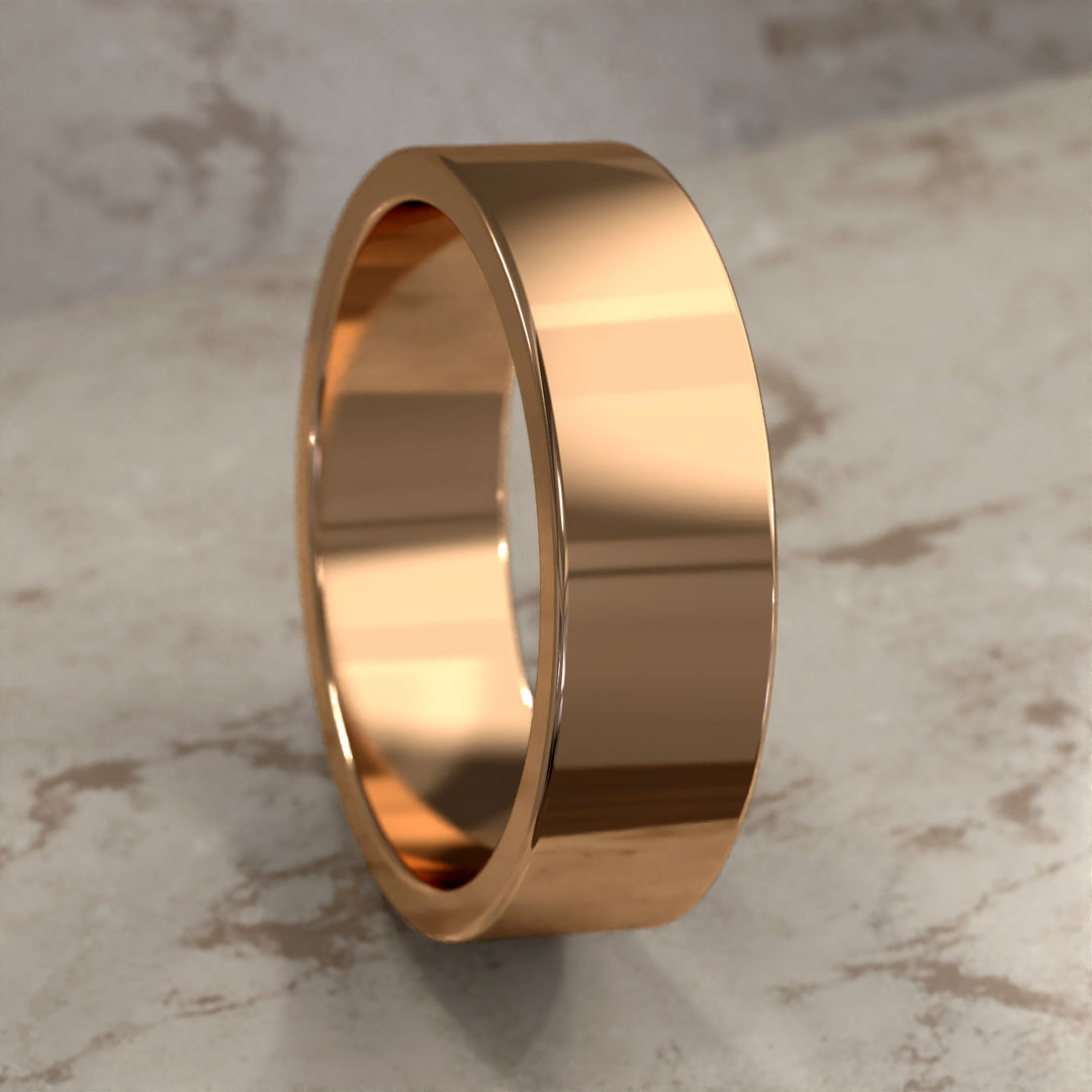 flat men’s comfort-fit wedding band with polished modern profile