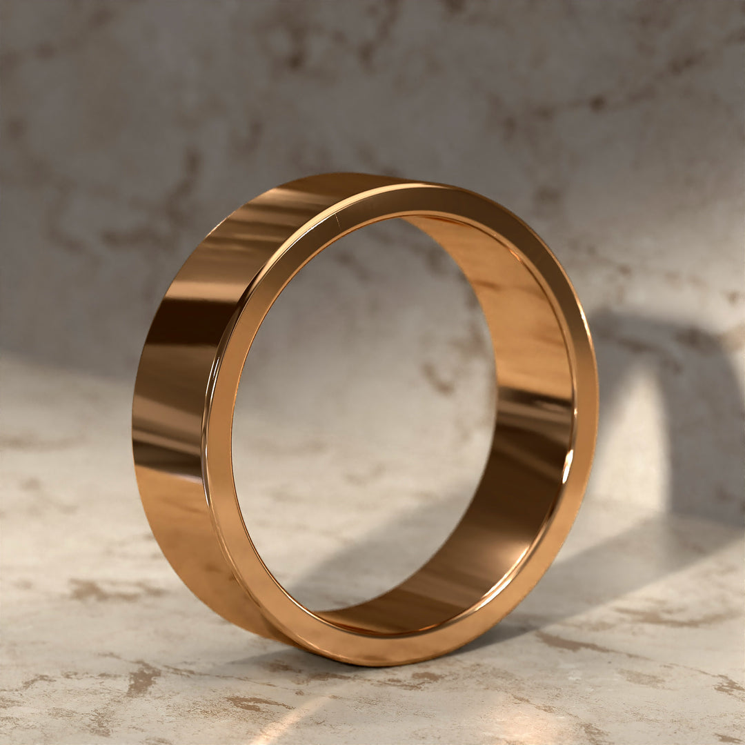 flat men’s comfort-fit wedding band with polished modern profile