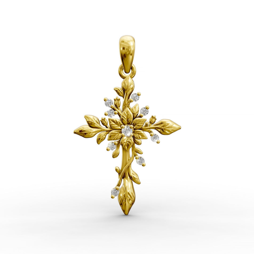 floral-cross-pendant-lab-diamonds-leaf-design