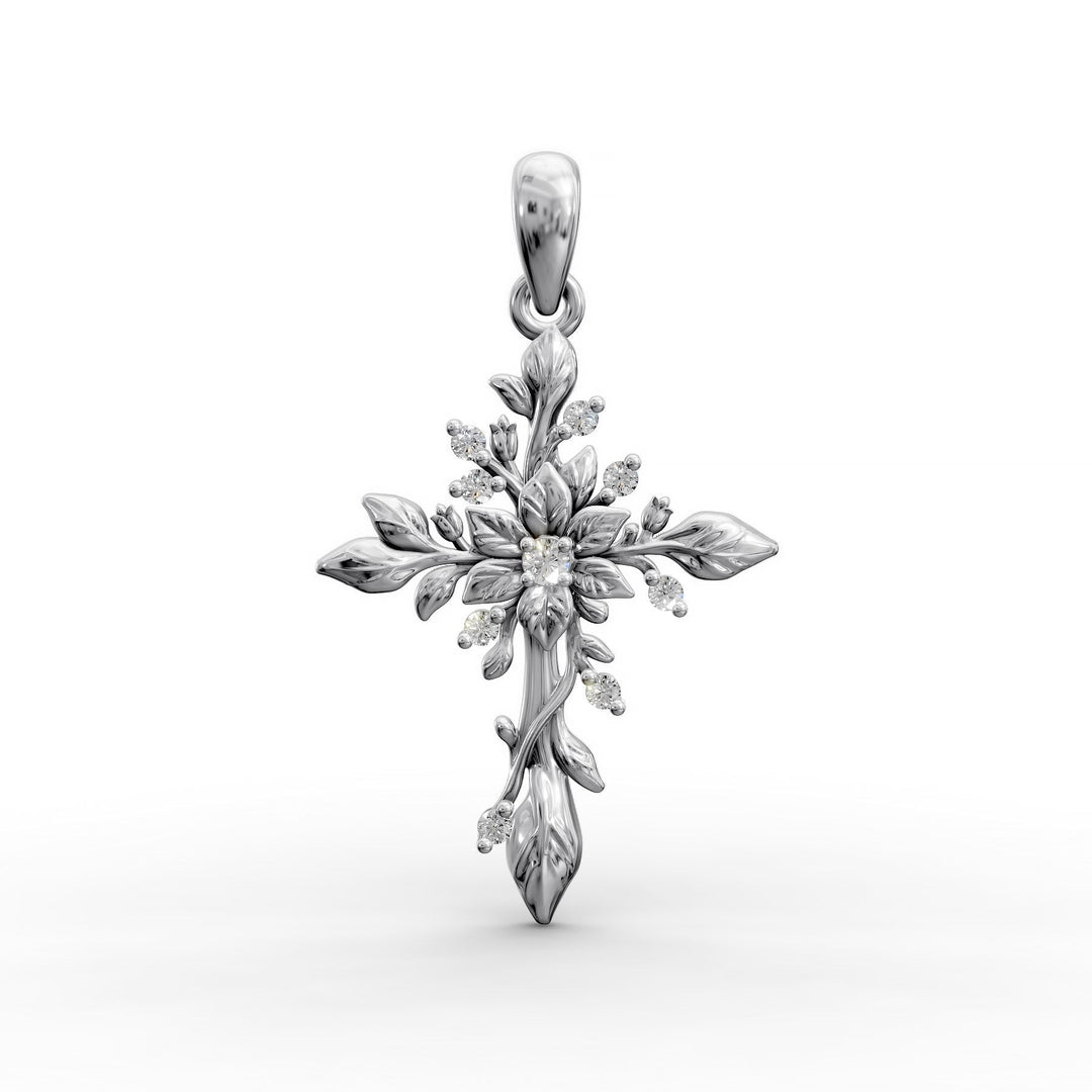 floral-cross-pendant-lab-diamonds-leaf-design