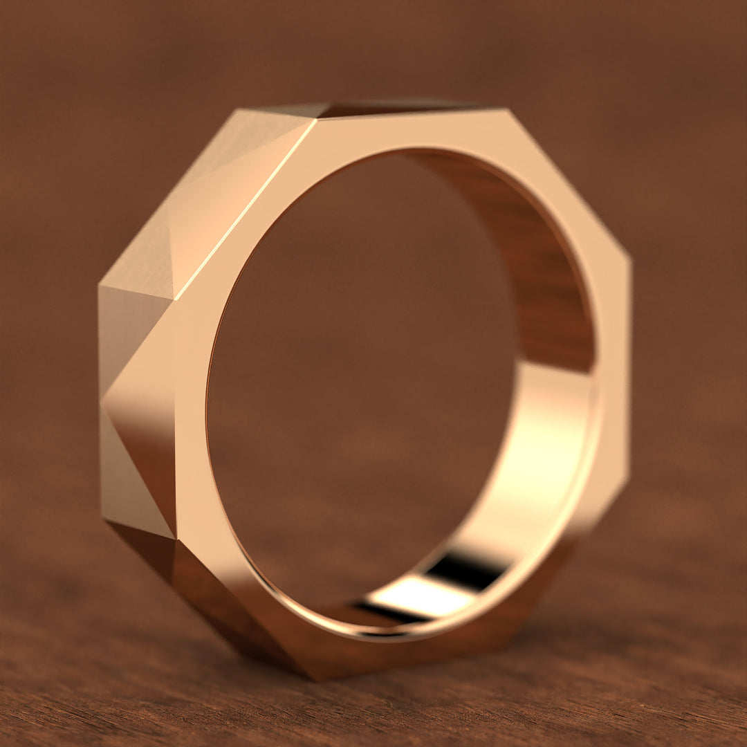 geometric faceted men’s band with brushed and polished planes