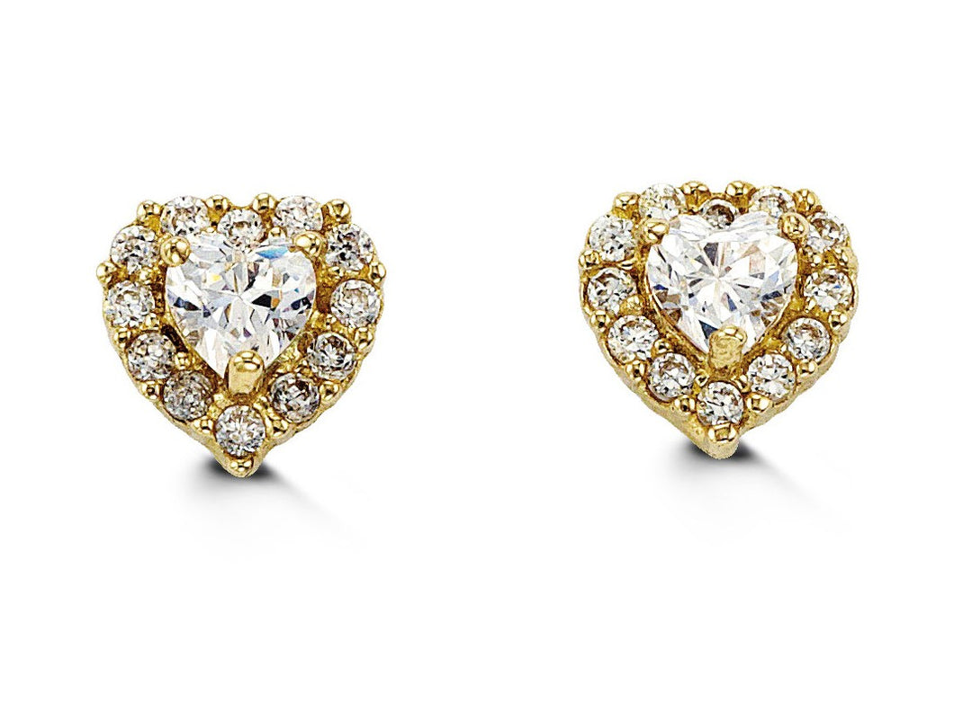 14K Heart-Shaped CZ Screwback Stud Earrings - April (clear CZ)