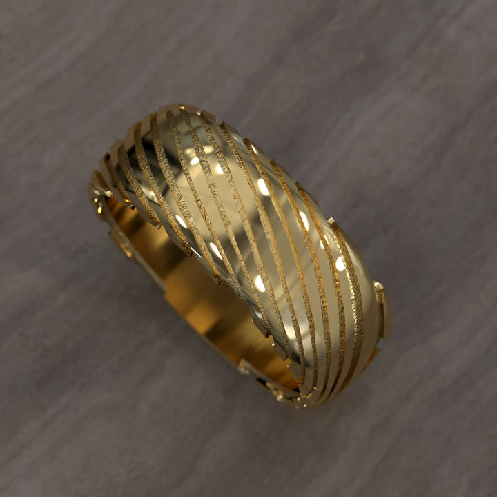 men’s half round ring with damascus texture and modern layered design