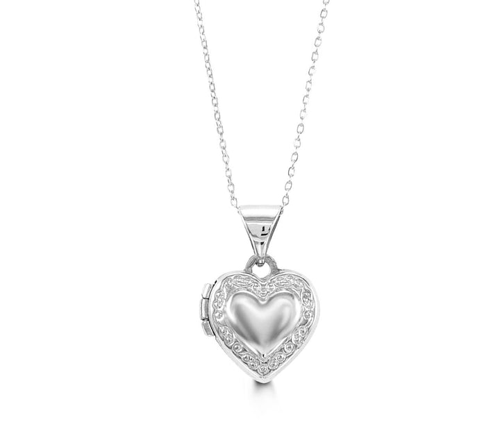 10K Heart Locket Pendant with Cable Chain - 10k White Gold
