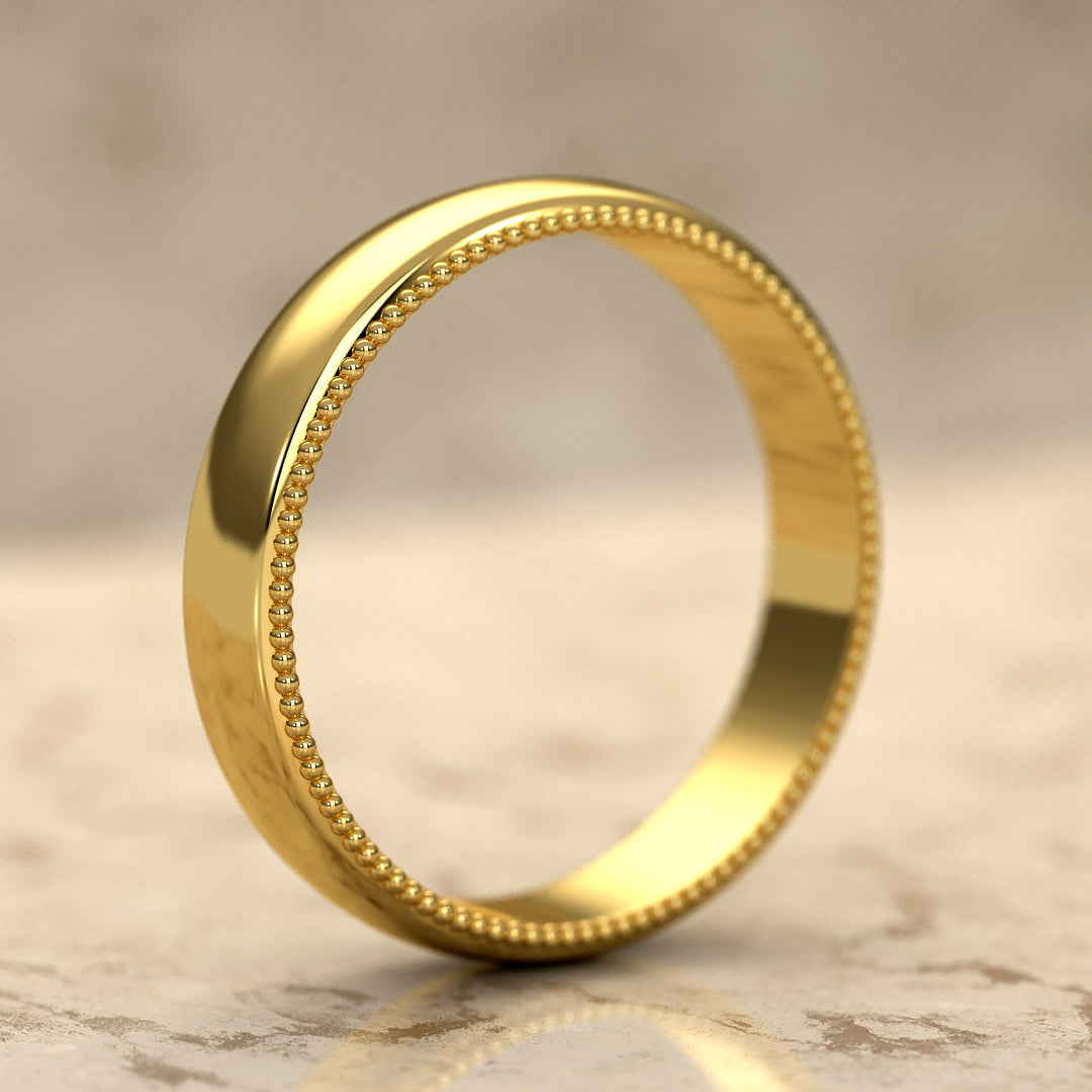 high-polish domed wedding band with fine milgrain borders