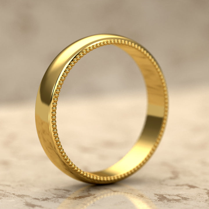 high-polish domed wedding band with fine milgrain borders