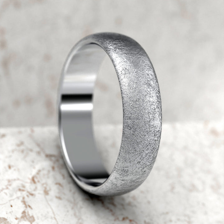 men’s domed band with ice-cut textured surface in 6 mm width