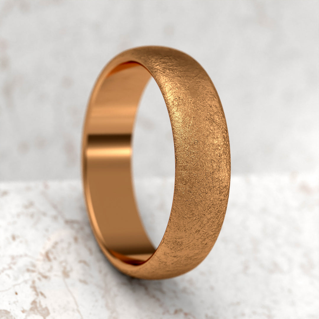 men’s domed band with ice-cut textured surface in 6 mm width