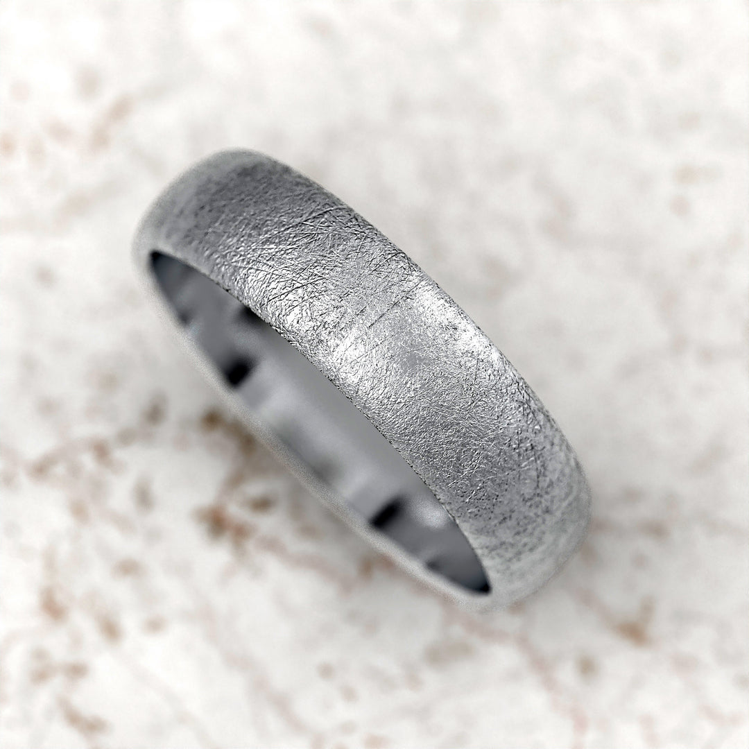 men’s domed band with ice-cut textured surface in 6 mm width