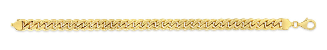 10K yellow gold Cuban link bracelet with lobster clasp, classic chain design.