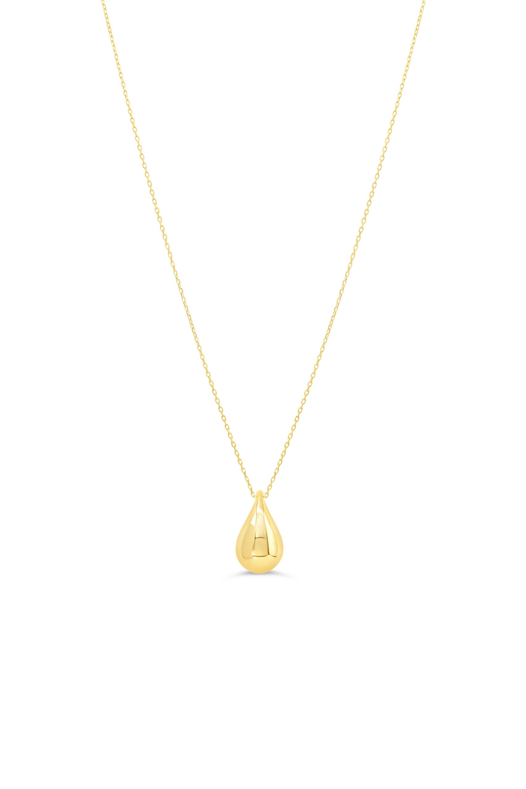 10K yellow gold necklace featuring an open teardrop pendant with a polished finish on a delicate chain.