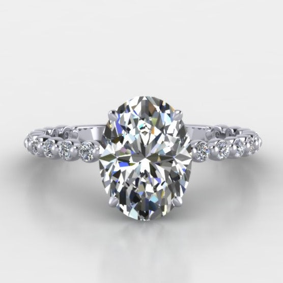 14K Gold Oval Moissanite Engagement Ring with Single Row Setting