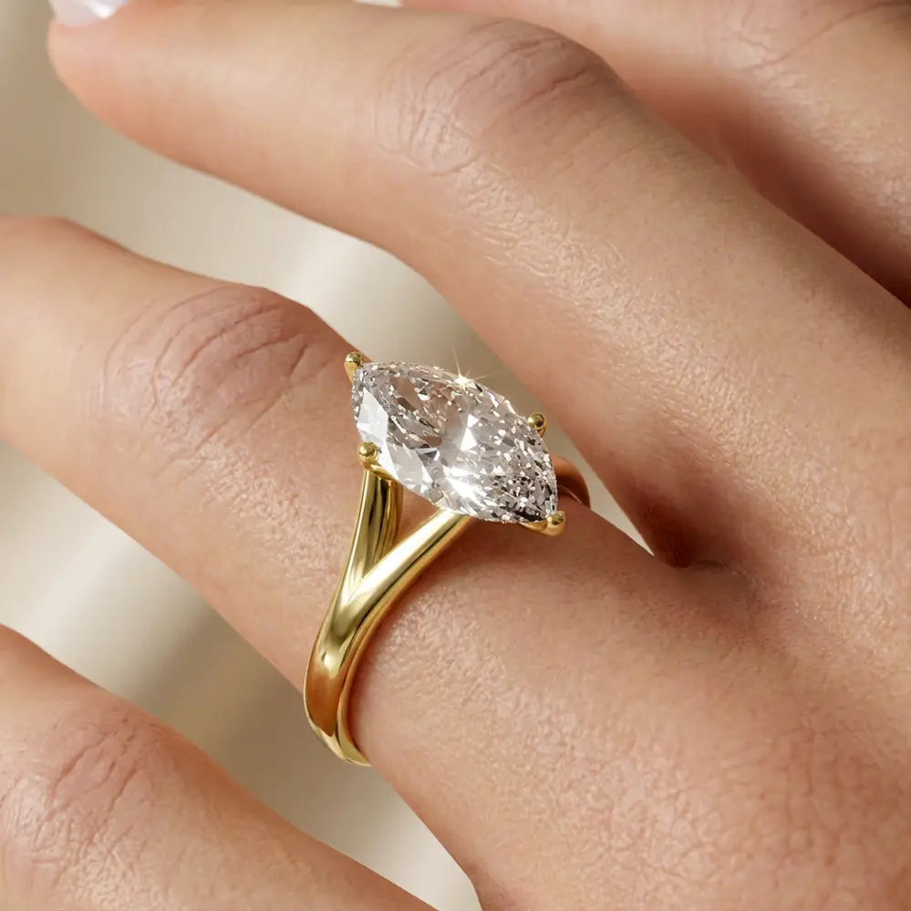 Marquise lab-grown diamond split shank engagement ring