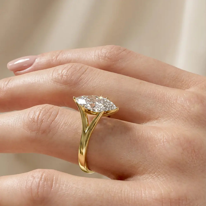 Marquise lab-grown diamond split shank engagement ring
