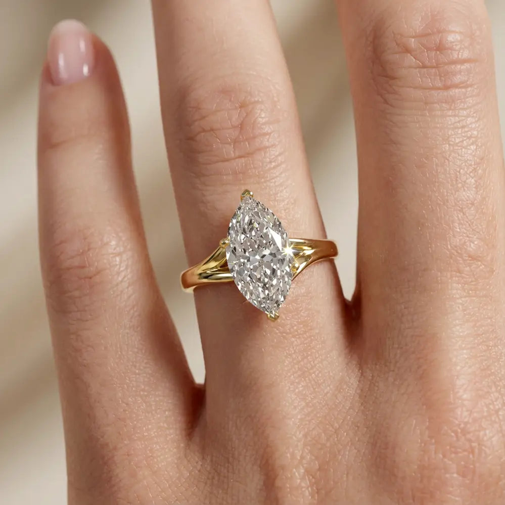 Marquise lab-grown diamond split shank engagement ring

