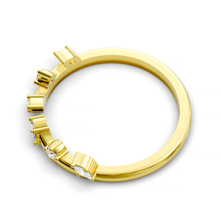 Curved open band with marquise and round diamonds set in a modern gold design