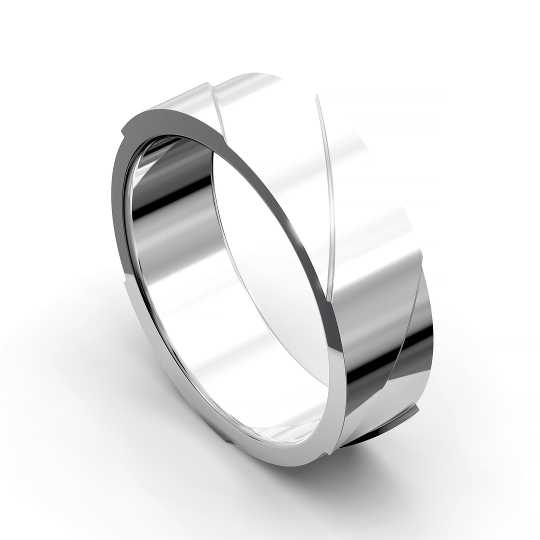 Men’s brushed swirl asymmetry ring with polished contrast and comfort fit