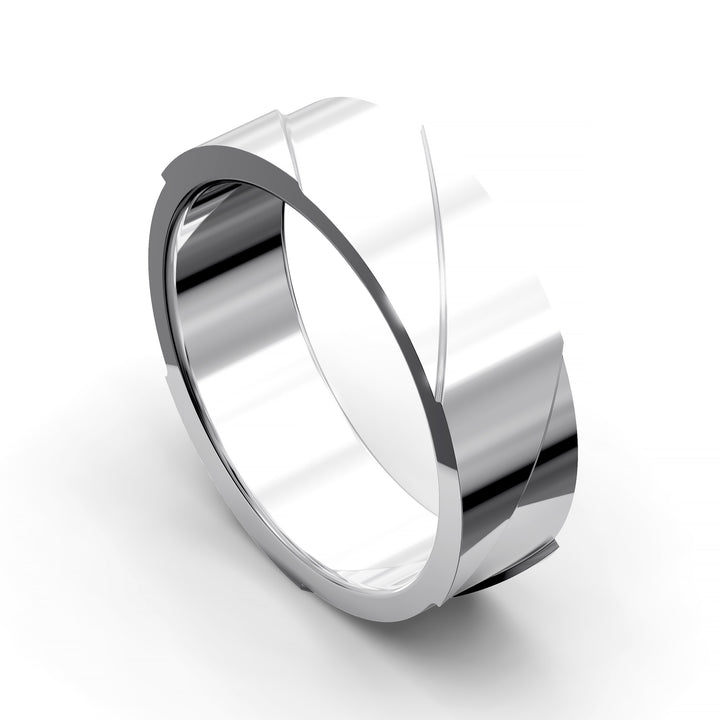 Men’s brushed swirl asymmetry ring with polished contrast and comfort fit