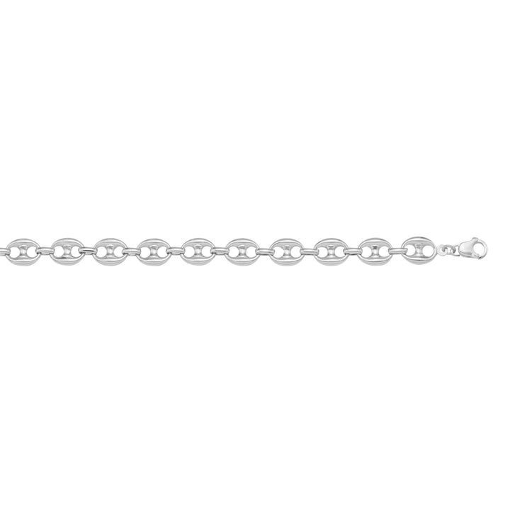 White Gold Puffed Anchor Bracelet — 5mm, 7.5"