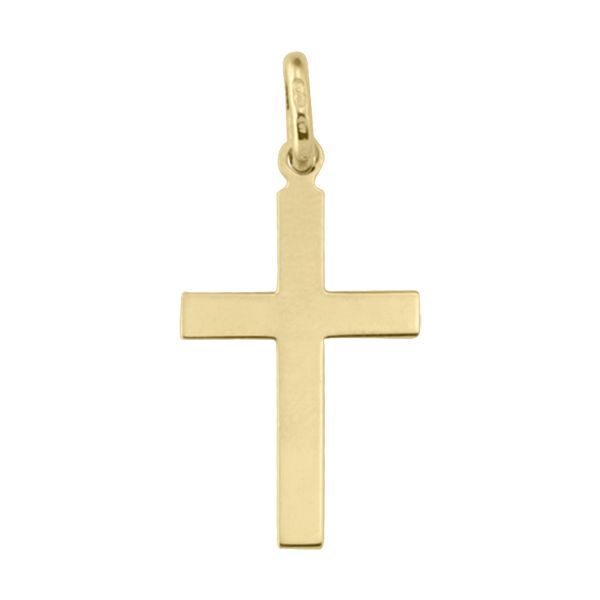 14K yellow gold plain cross pendant with polished minimalist finish

