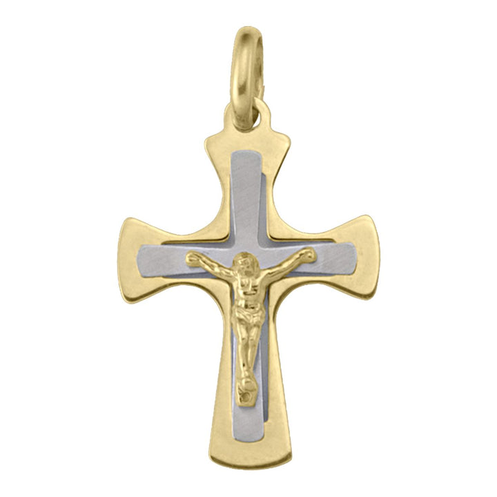 18k Two-Tone Gold Crucifix Pendant with Yellow and White Finish