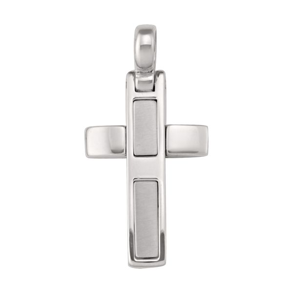 14K or 18k White Gold gold block cross pendant with brushed insets and polished edges
