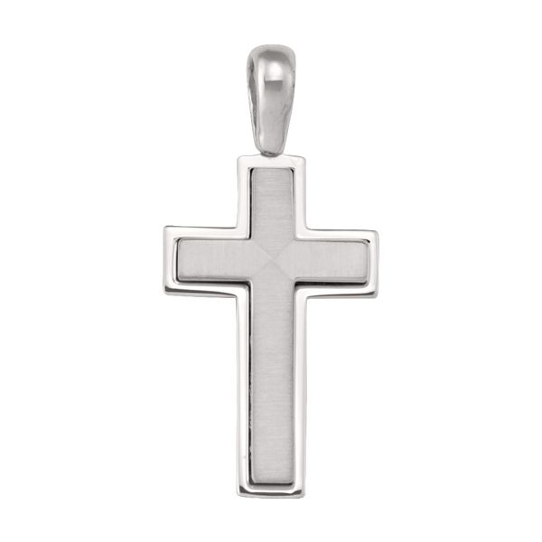14k White Gold gold cross pendant with brushed center and polished frame