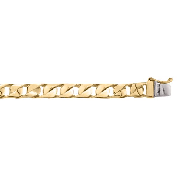 Yellow gold solid link bracelet, 6.1mm wide, 8.5" long with a polished finish and secure clasp.