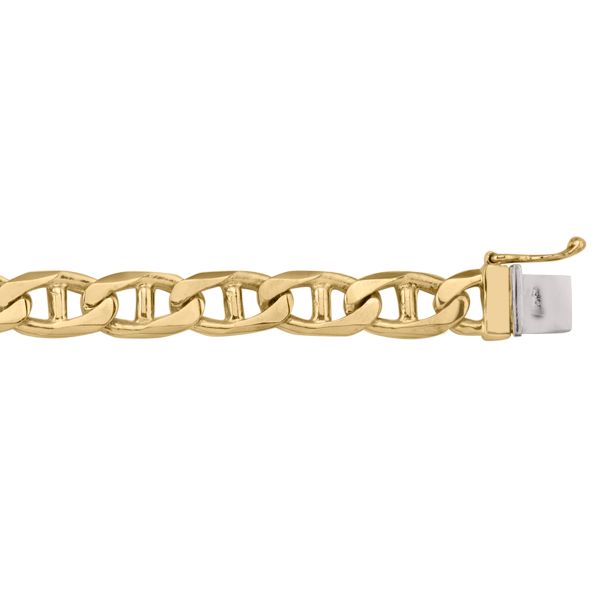 Yellow gold solid link bracelet, 8.2mm wide, 8.5" long, with polished links and a secure clasp for a refined look.