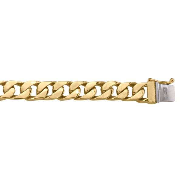 Yellow gold solid link bracelet, 7.9mm wide, 8.5" long, featuring polished links and a secure clasp for a timeless look.