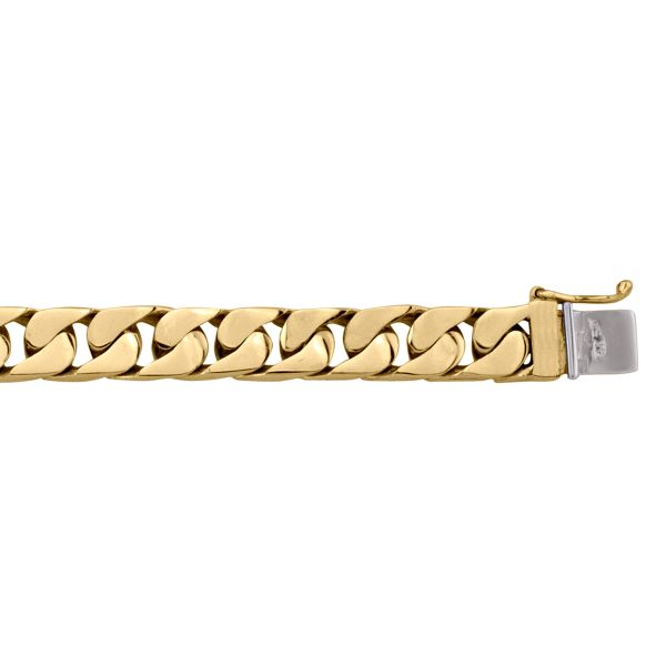 Yellow gold solid link bracelet, 8.3mm wide, 8.5" long, with polished links and a secure clasp for a refined, sophisticated look.